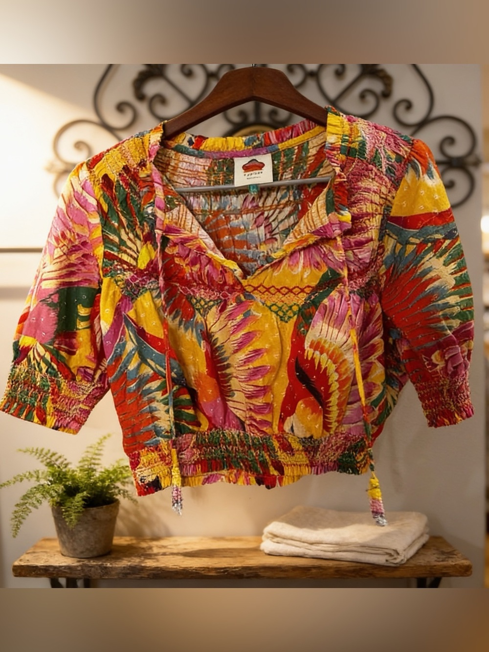 Farm Rio Boho Smocked Crop Top - Multicolor